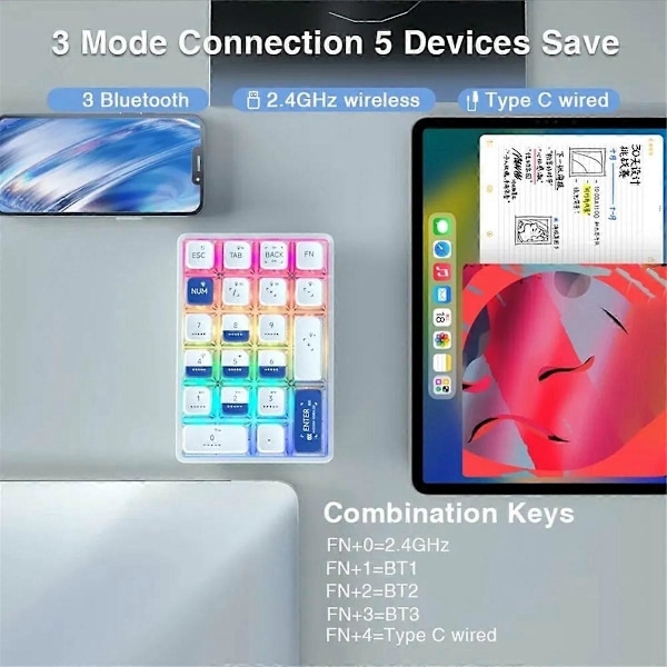 Mekaniskt tangentbord K21 Bluetooth Numerisk tangentbord 21 Tangenter Transparent Photoshop Bokföring Numpad Gaming Tangentbord