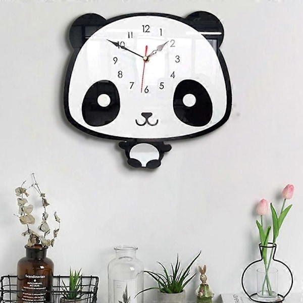 Nordisk Stil Panda Väggklocka Tyst Träklocka för Rum