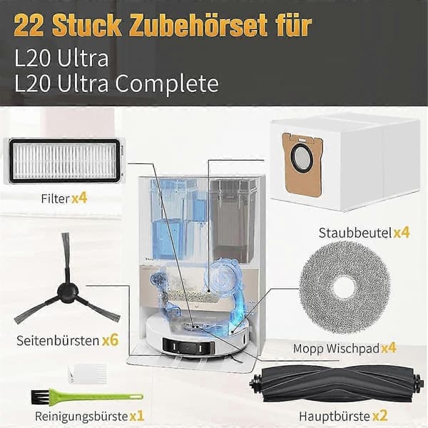 Tilbehør til L20 Ultra Complete / L20 Ultra Reservedele Tilbehørssæt med Hovedbørster, Støvposer
