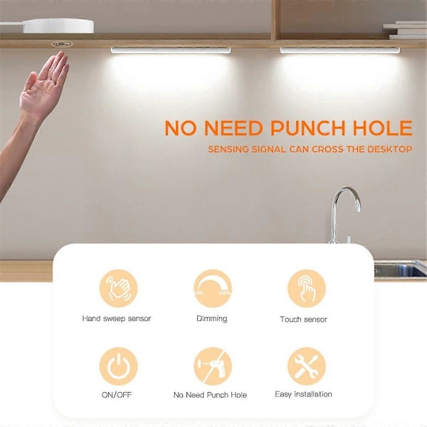 LED Under Cabinet Lampa Genomtränglig Touch-brytare Trä Handskanning Rörelsesensor Dimbar Badrum Nattlampa 40CM EU-kontakt