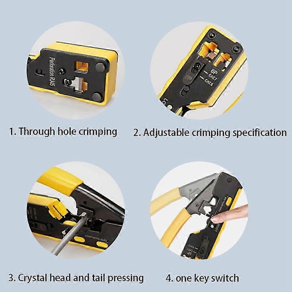 RJ45 Verktyg Nätverkskrimp Kabelskotång för RJ45 Cat7 Cat6 Cat5 RJ11 RJ12 Modulära Kontakter Metallklämmor Tång