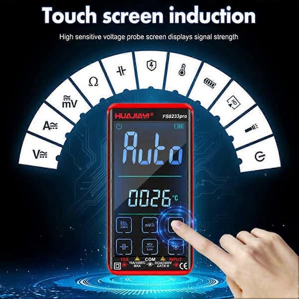 FS8233PRO Pekskärm Smart Digital Multimeter DC/AC 10A Multimetro Transistor 9999 Räknar True Rmsauto Range Svart