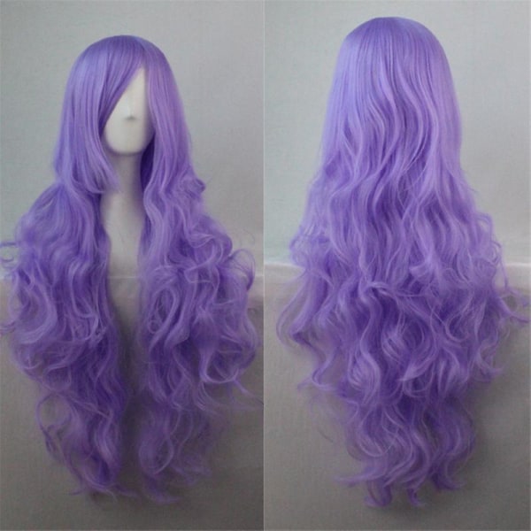 Långhårig peruk för kvinnor, lockig peruk, vågig anime cosplay, maskeraddräkt, hel peruk Light Purple