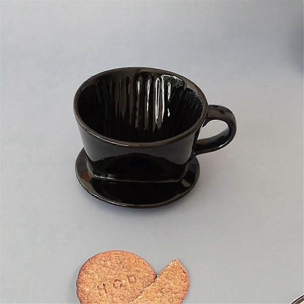 Kaffefilterkopp, Enkel Kopp Svart Keramisk Kaffedroppare, Återanvändbar Filterhållare L