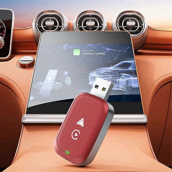 Smart Trådløs 2-i-1 Biladapter Trådløs Carplay Bilnavigation Android AUTO Sammenkobling Konverteringsboks Rød
