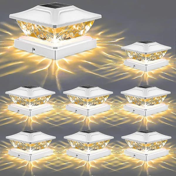 Solcelle Stolpehat Lys Udendørs: 8 Pak Lysstærke 2 Modes Led Solcelle Hegn Dæk Lys Til 3.5x3.5 4x4 4.5x4.5 5x5 Træstolper