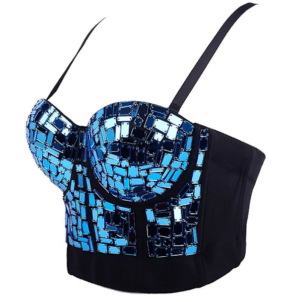 Jumping Slim Camisling Laser Sequent Väst Musikfestival Damkläder Damkläder Exy Shine Bustier Crop Top, Bustier Crop Top blue 38C