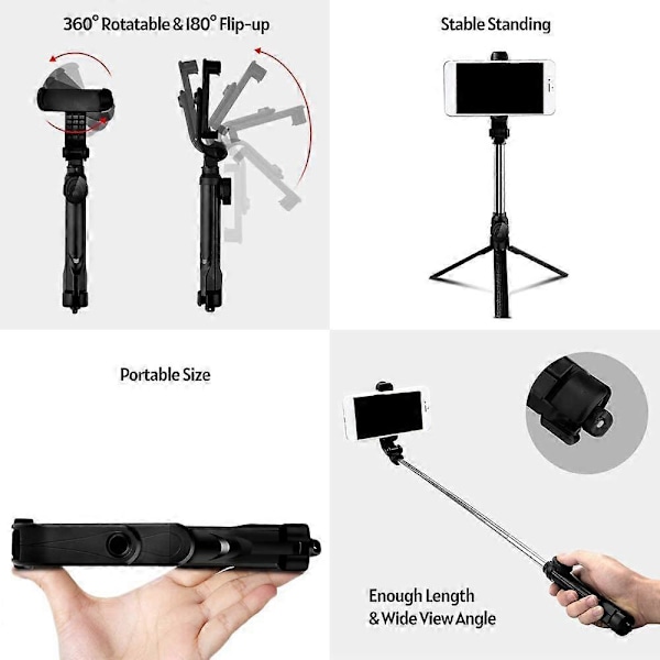 Udtrækkeligt Tripod Stativ med Bluetooth Fjernbetjening 360 Graders Rotation Velegnet til Selfie Videooptagelse Live Broadcast