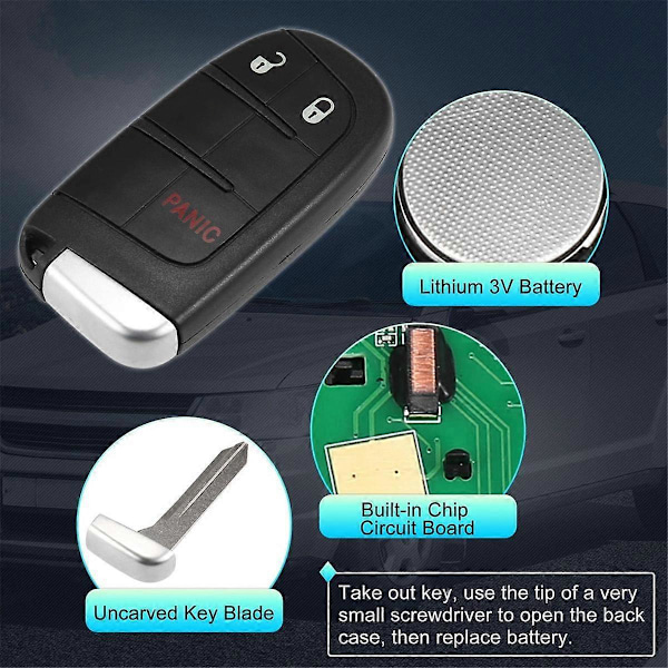 Nyckelfob Nyckellös Fjärrkontroll för 300 Charger Journey M3N-40821302 3 Knappar 433MHz ID46