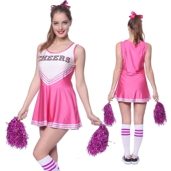 Skolflickor Musikfest Cheerleading Kostym Uniform Pink XL