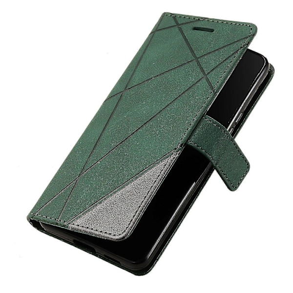 Til Samsung Galaxy Xcover 5 Wallet Case Linjer Præget PU Læder Telefon Bagcover Green