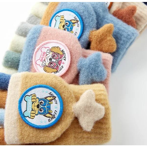 PAW Barnhandskar Femfingervantar Vinter Varma Söta Tecknade Nya Femfinger Flip Halvfingerhandskar pink