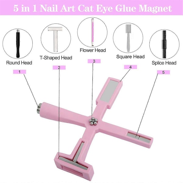 Nagelmagnetset, 5 i 1 Multifunktionella Nagelmagnetpennor med Silikonskyddsfodral, Magnetisk Nagelack Magnetstav A