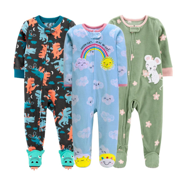2023 Höst Vinter Varm Nyfödd Baby Sparkdräkt Pyjamas Fleece Fot-inlindad Jumpsuit Bebis Flicka Tecknad Söt Pjms style 3 3M
