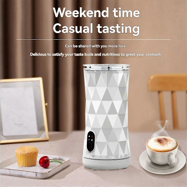 Melkeskummer 4-i-1, varm og kald skummaskin med automatisk avstenging, steamer for kaffe, latte, cappuccino, matcha - Hvit