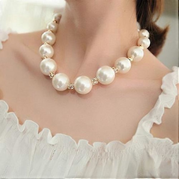 Nydelig luksuriøs stor faux perle rhinestone bib statement kjede halskjede for kvinner