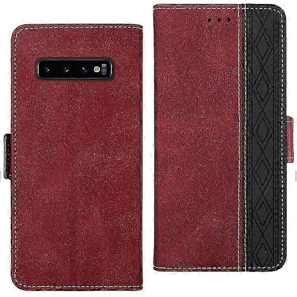 För Samsung Galaxy S10 Sömnad Sidomagnetisk RFID Läder Telefonfodral P202112248 Red