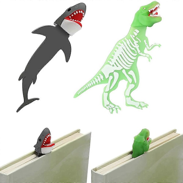 2 kpl Valoisa dinosaurus kirjanmerkki Jättiläinen kirjanmerkki Hieno 3D sarjakuva eläin kirjanmerkki koulutarvikkeisiin