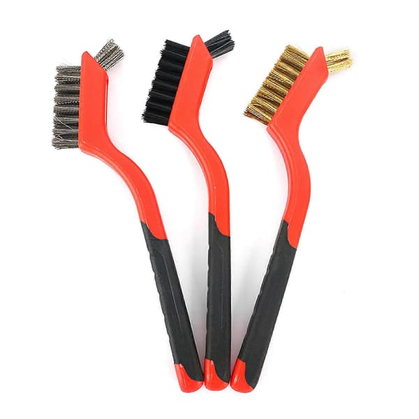 3 stk. Mini stålbørstesæt rustfrit stål nylon kobber rød stålbørste til rengøring af rustfjerning 17,8 cm