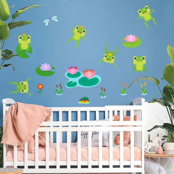 Väggdekaler med groda och lotusblomma för sovrum, vardagsrum och TV-vägg