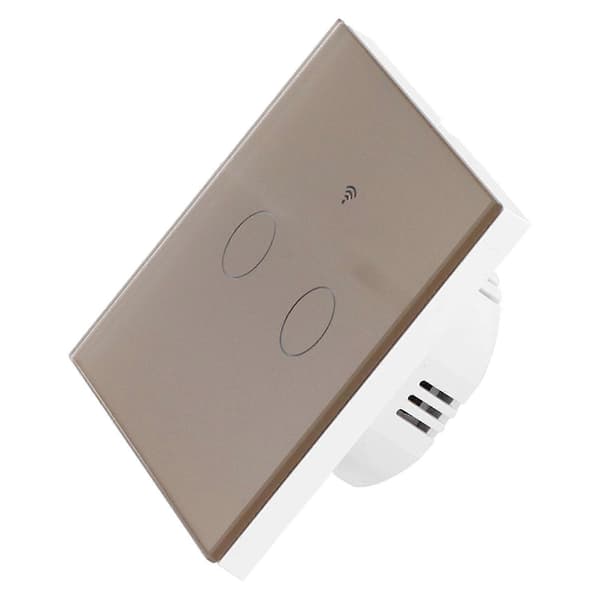 Typ 86 2-vägs Smart Switch Touch Röststyrning Hushåll Kondensatorfri Bakgrundsbelyst Switch för Zigbee Tuya (Guld)