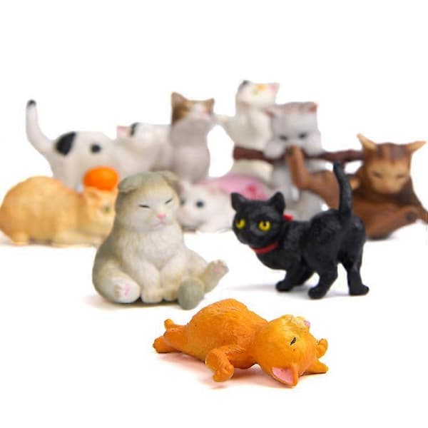 10 st Mini Söta Tecknade Kattprydnader för Miniatyrlandskap