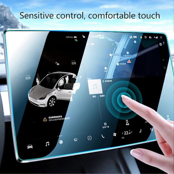 Center Control Skärm Härdat Glas Skydd Smidig Touch Känslig Respons Ersättning För Tesla Model 3 Y Blått Ljus