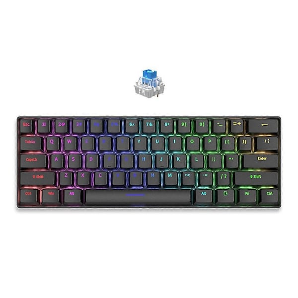 Mekaniskt tangentbord 61 tangenter Blandat ljus Hot Swap Tangentbord Kontorstillbehör Gaming Tangentbord Svart Cyan Axis
