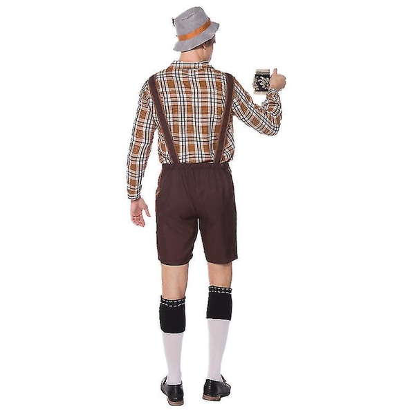Halloween klänning klassisk par Oktoberfest kostym tysk etnisk rutig skjorta skinnbyxor kostym cosplay kostym Man XL-Oktoberfest