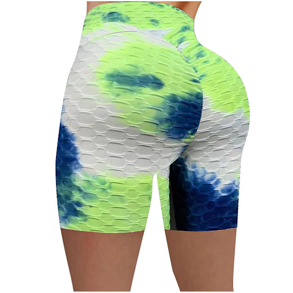 Tflycq Mode Kvinnor Korta Flerfärgade Tajta Hög Midja Elastiska Sport Yoga Byxor Green L