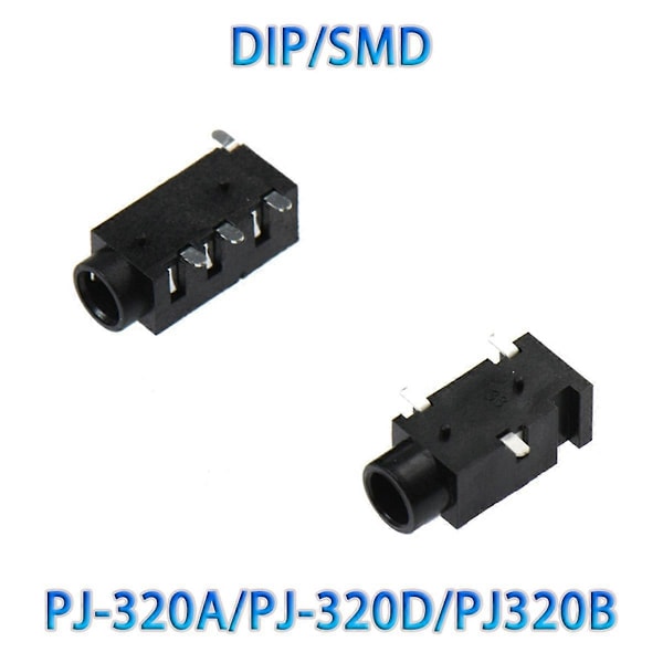 100 stk. PJ320B 3,5 MM Hodetelefon Audio Socket 3/4 Pins Audio Interface DIP/SMD