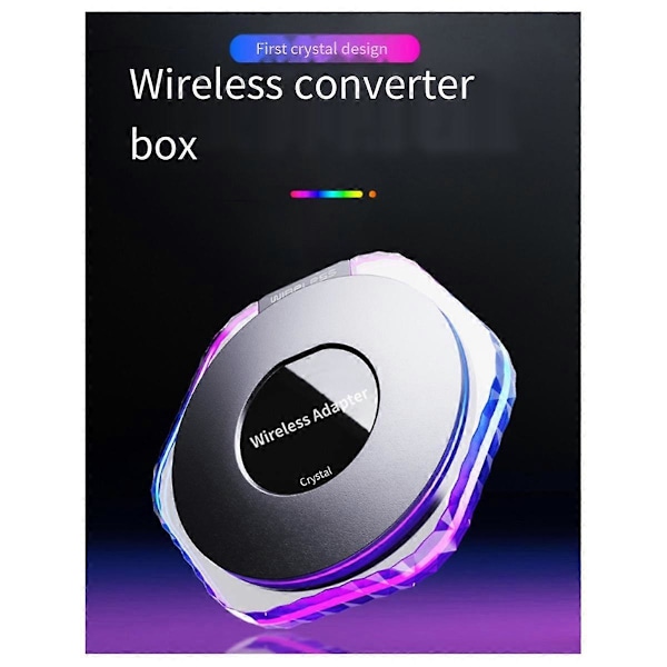 2 i 1 Trådløs Carplay Adapter med RGB-belysning Biladapter Konverterer Problemfrit Kablet Android Auto til Trådløs
