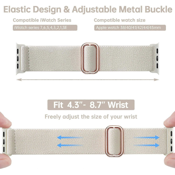 Elastiskt nylon Solo Loop-armband kompatibelt med Apple Watch-armband 3