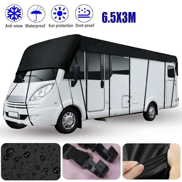 Beskyttelsesdeksel for tak på campingvogn/bobil, 210D vanntett med 26 stk. vindbelter for campingvogn/bobil 6,5X3 meter