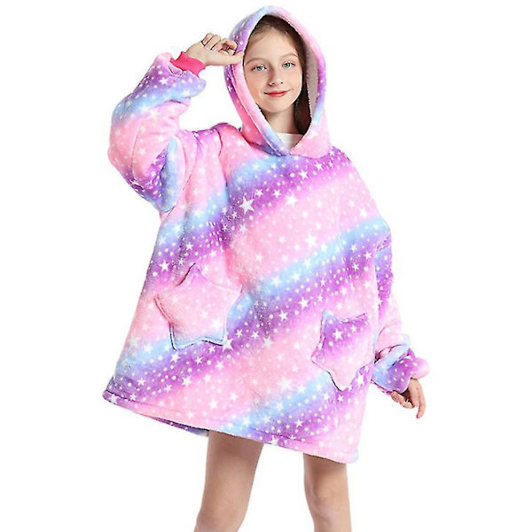 Fleecefodrad Filttröja Varm Sherpa Oversized Stjärnfickor Loungewear Nattkläder För Flickor Pojkar Tonåringar Purple