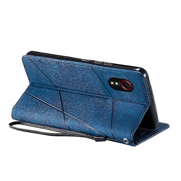 Til Samsung Galaxy Xcover 5 Wallet Case Linjer Præget PU Læder Telefon Bagcover Blue