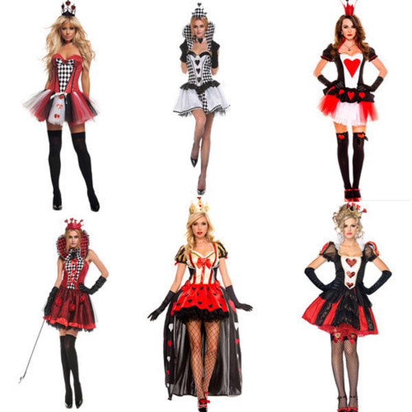 Halloween Queen Klänning Häxdräkt Queen of Hearts Kostym Alice Queen of Hearts Kostym style 4 one size