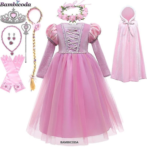 Flickor Rapunzel Prinsessklänning Barn Hösttrassel Fancy Prinsesskostym Barn Födelsedag Karneval Klänningar Party Kläder Cape only cape 7-8T(140)