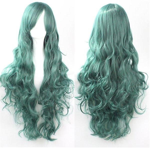 Långhårig peruk för kvinnor, lockig peruk, vågig anime cosplay, maskeraddräkt, hel peruk Dark Green