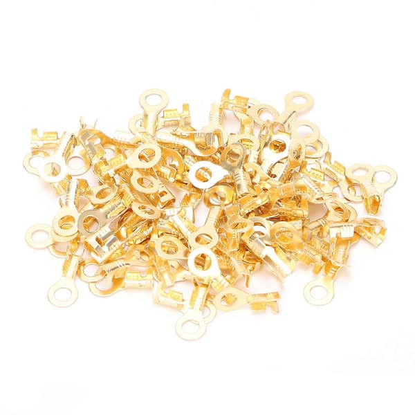 100 st Kabelsko Ringterminaler Mässing Kallpressade Kabelpressändar Kontakt M4 4.2mm