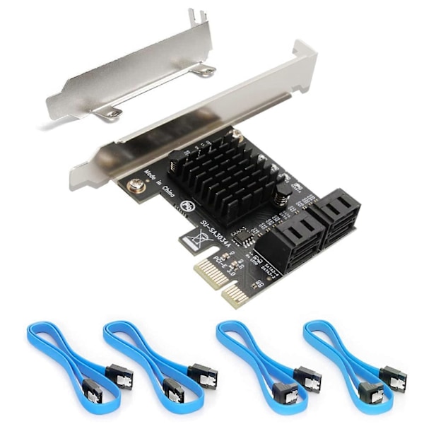 PCIe SATA-kort, 4 porte med 4 SATA-kabler, SATA-controller udvidelseskort med lavprofilbeslag, Marvell 9215 Non-