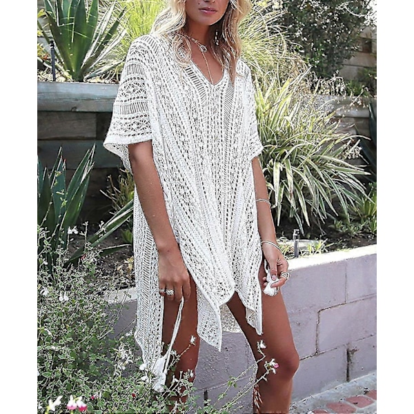 Sommerbadedrakt Bikini Strand Badetøy Heklet Cover Up for Kvinner Off White