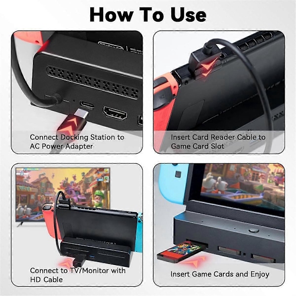 4-in-1 TV-telakointiasema Switchille/, kortinlukija 4 korttipaikalla, USB-C-portin latausasema