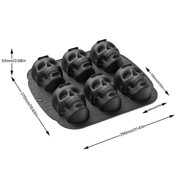 Halloween Dödskalle Kakform Silikonform, 6 Hål Pirat Dödskalle 3D Silikonform Bakform, Svart