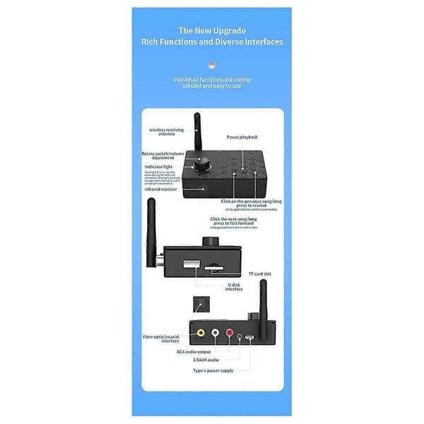 HIFI 5.4 Bluetooth Mottaker Digital til Analog Digital til Analog Fjernkontroll Koaksial Konverter Adapter