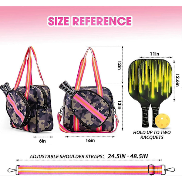 Crossbody Sling Pickleball Bag Tote, Pickleballvesker for kvinner og menn, Pickleballvesker for damer Jungle Camouflage