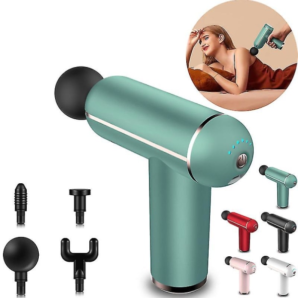 Tflycqmassage Fascia Gun 4 Heads Percussion Smärtbehandling Muskelspänningar Lindra Fascia Green