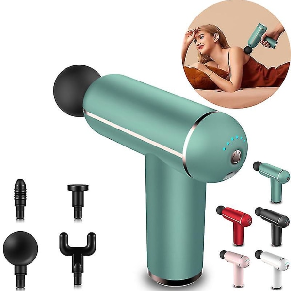 Tflycqmassage Fascia Gun 4 Munstycken Percussion Smärtbehandling Muskelspänning Lindra Fascia Grön