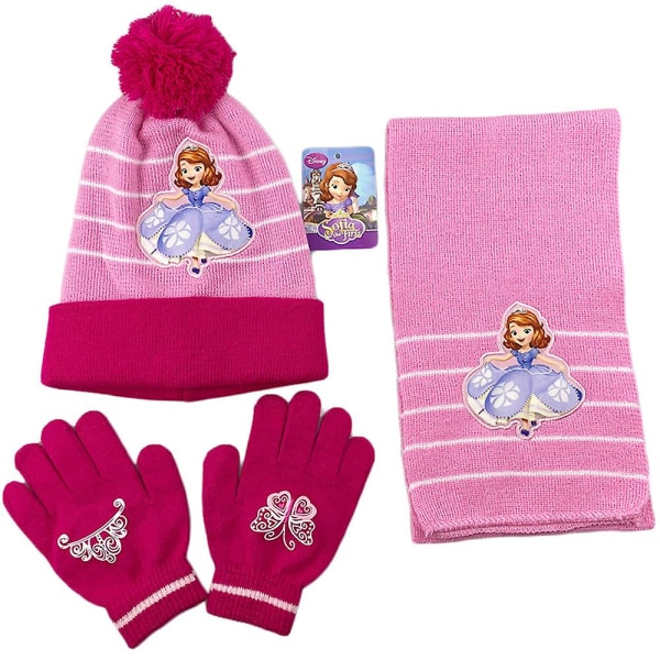 Frozen Elsa Minnie Stickad mössa Scarf Handskar Kit Barn Flickor Vinter Varm stickad Pom Pom Skull Skid Cap Set style 3