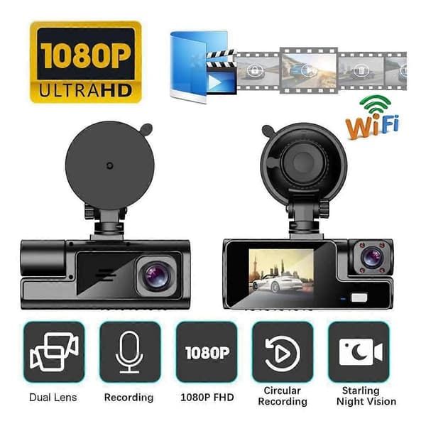 Bil Dash Cam Full HD Fram & Inuti Bil Körinspelare Dash Kamera med 140° Vidvinkel, G-Sensor, Loop-inspelning